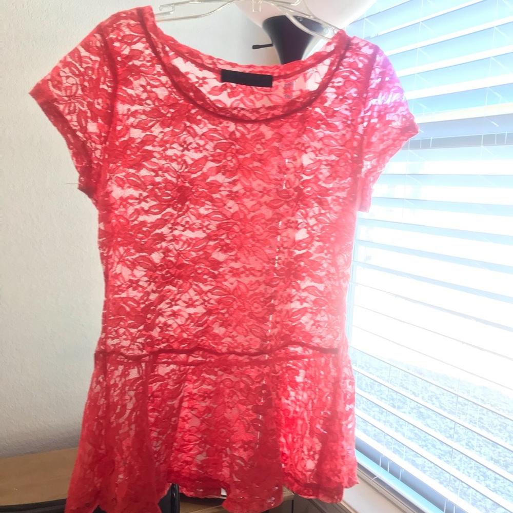 Red Lace Peplum Blouse